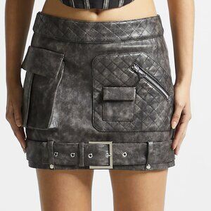 NWT Maniere De Voir Vintage Vegan Leather Cargo Mini Skirt US 8 Grey
